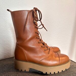 Michael Kors Tan Leather Lace-Up Boots